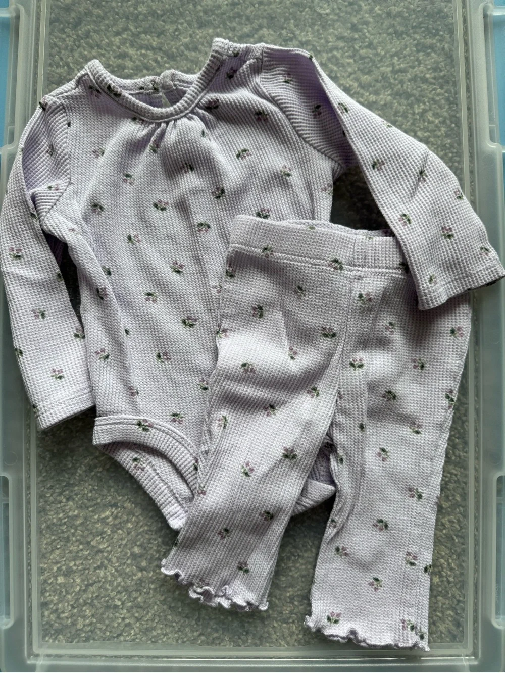 Carter's Lilac Floral Ribbed Two-Piece One-Piece and Leggings Set